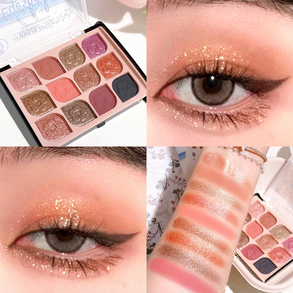 Paleta de Sombras Coreana 12 Colores – Tonos Tierra y Perla para Look Natural
