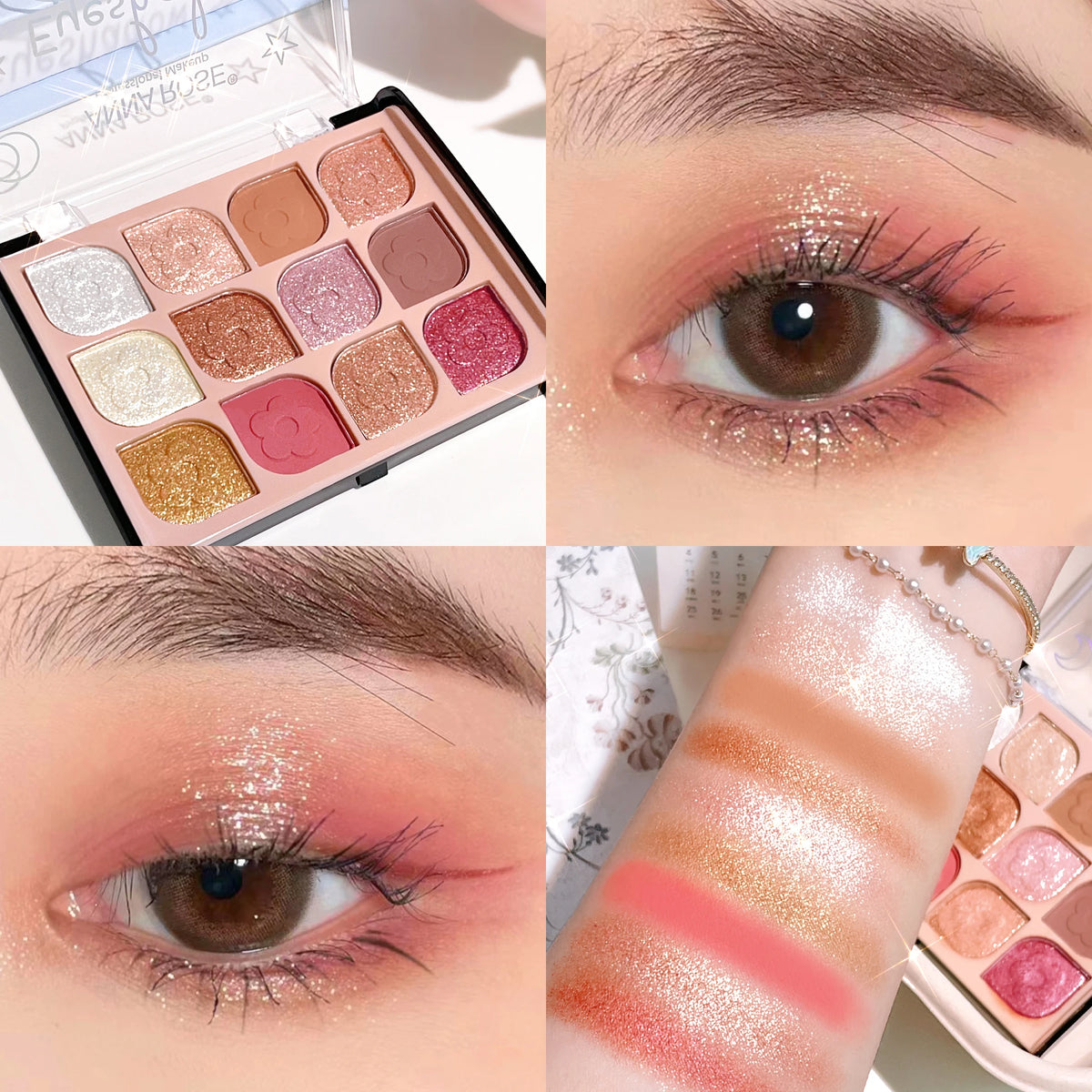 Paleta de Sombras Coreana 12 Colores – Tonos Tierra y Perla para Look Natural