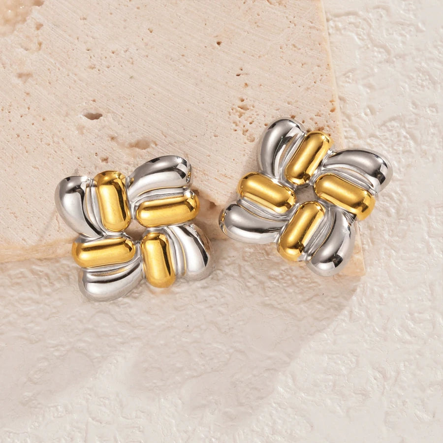 Freeteeme High-End Mixed Silver/Gold Color Earrings for Women Stainless Steel Punk Irregular Geometry Ear Studs Jewelry Gifts