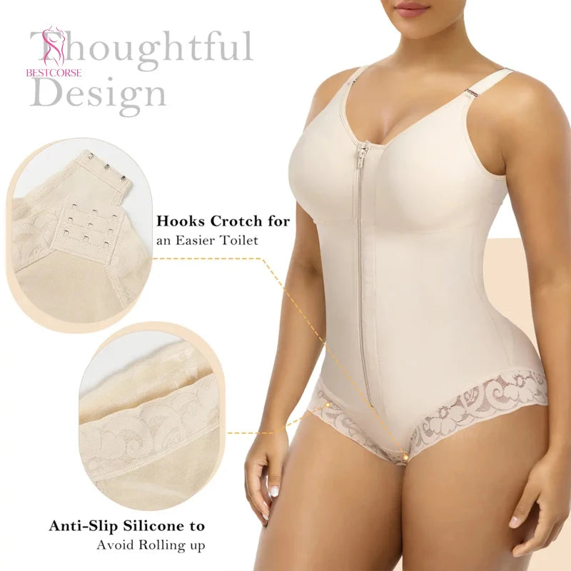 Fajas Colombianas Shapewear Bodysuit With Zipper Bra Women Body Shaper Tummy Control Girdles High Compression Garment Slimming