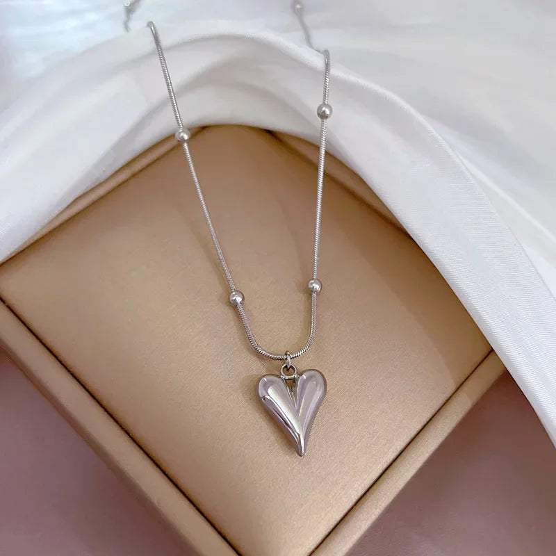 Trendy Heart Stainless Steel Zirconia Necklaces For Women Girls Love Gold Color Metal Necklace Party Birthday Daily Jewelry