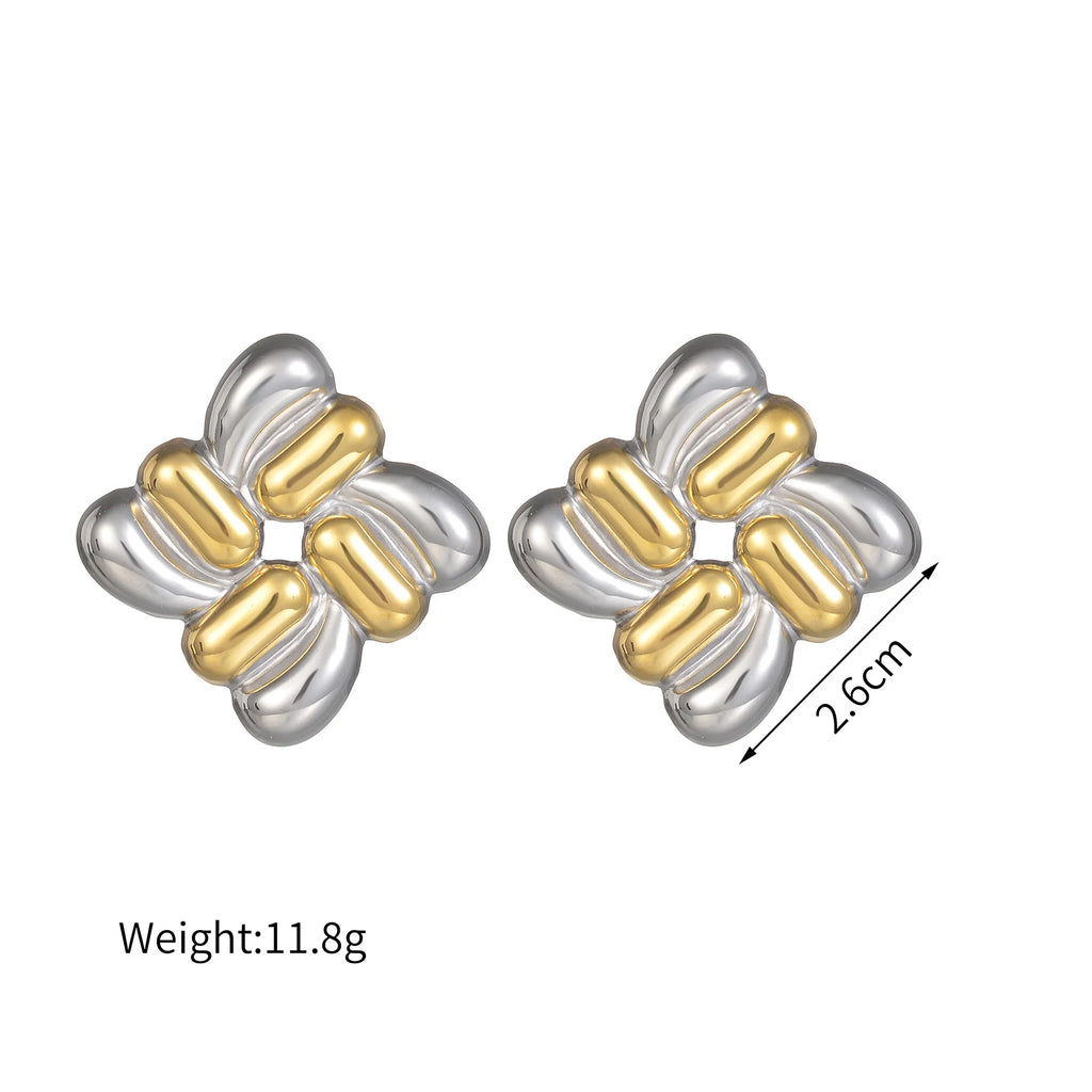 Freeteeme High-End Mixed Silver/Gold Color Earrings for Women Stainless Steel Punk Irregular Geometry Ear Studs Jewelry Gifts