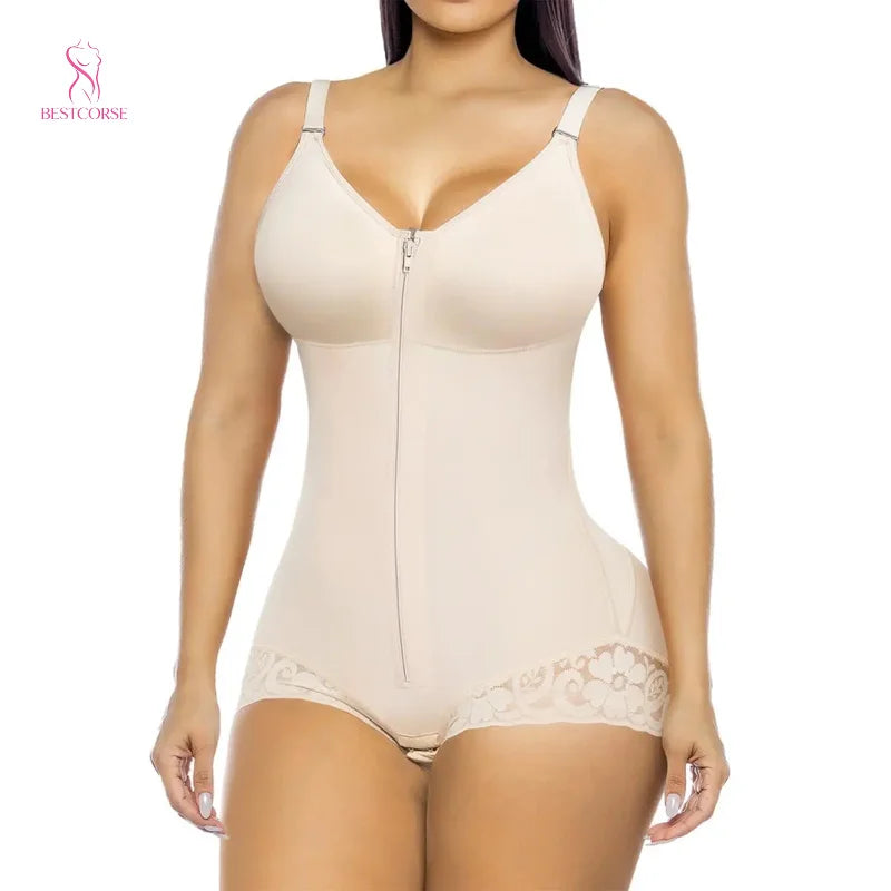 Fajas Colombianas Shapewear Bodysuit With Zipper Bra Women Body Shaper Tummy Control Girdles High Compression Garment Slimming