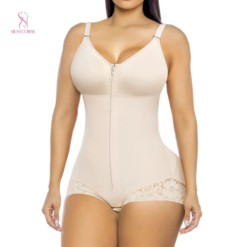 Fajas Colombianas Shapewear Bodysuit With Zipper Bra Women Body Shaper Tummy Control Girdles High Compression Garment Slimming