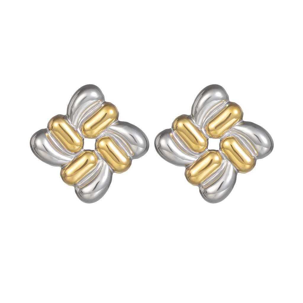 Freeteeme High-End Mixed Silver/Gold Color Earrings for Women Stainless Steel Punk Irregular Geometry Ear Studs Jewelry Gifts
