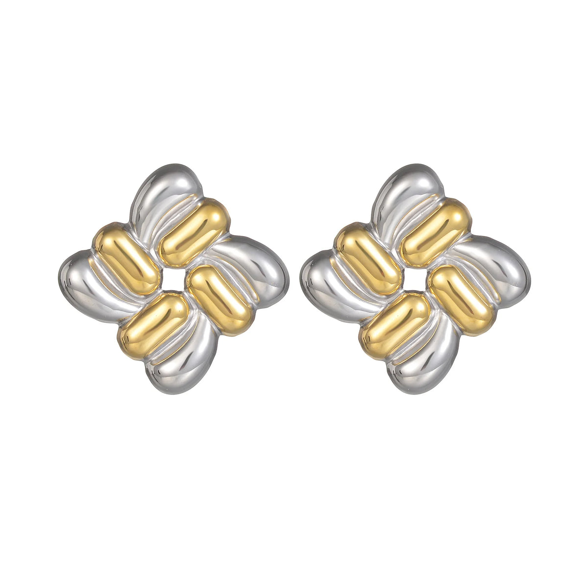 Freeteeme High-End Mixed Silver/Gold Color Earrings for Women Stainless Steel Punk Irregular Geometry Ear Studs Jewelry Gifts