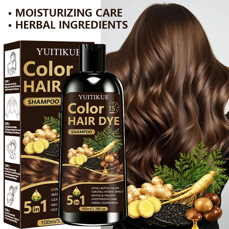 5 Functions Hair Coloring Wash Hydrating Scalp Friendly Tint Shampoo Quick DIY Hair Dye For Daily Grey Cover Home Hair Care