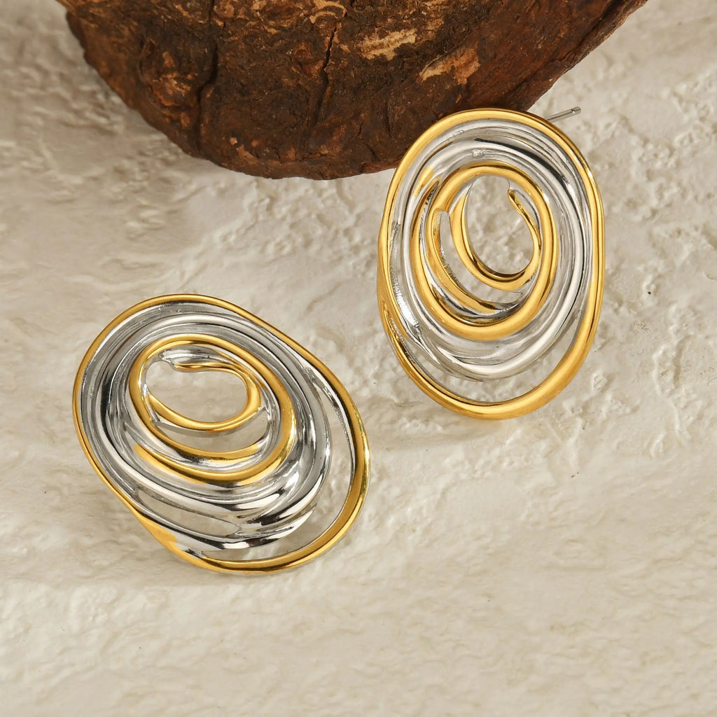 Freeteeme High-End Mixed Silver/Gold Color Earrings for Women Stainless Steel Punk Irregular Geometry Ear Studs Jewelry Gifts