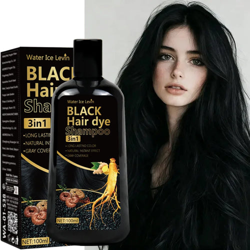Black Hair Dye Shampoo 3in1 with Ginger & Biotin - Long Lasting Color & Gray Coverage for Vibrant Hair