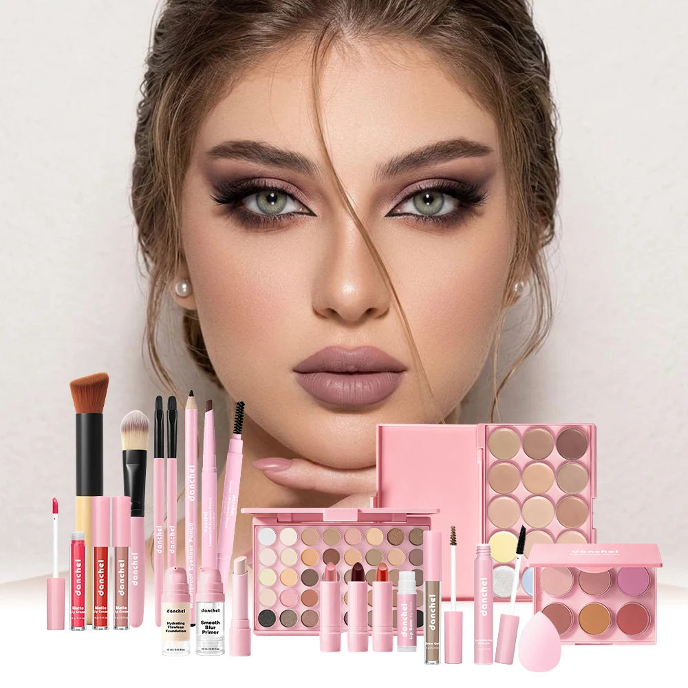 Kit de Maquillaje Completo 8 en 1 – Sombras, Contorno, Rubor, Labial y Más